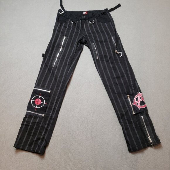 Dead Threads Striped Gothic Punk Bandage Style Pants Zippers - Picture 2 of 5